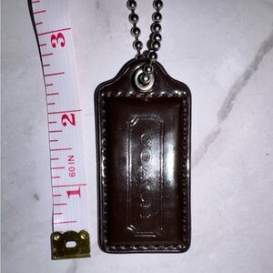 Coach Dark Brown Patent Leather Key Tag Hangtag with silver Ball Chain 2.5”